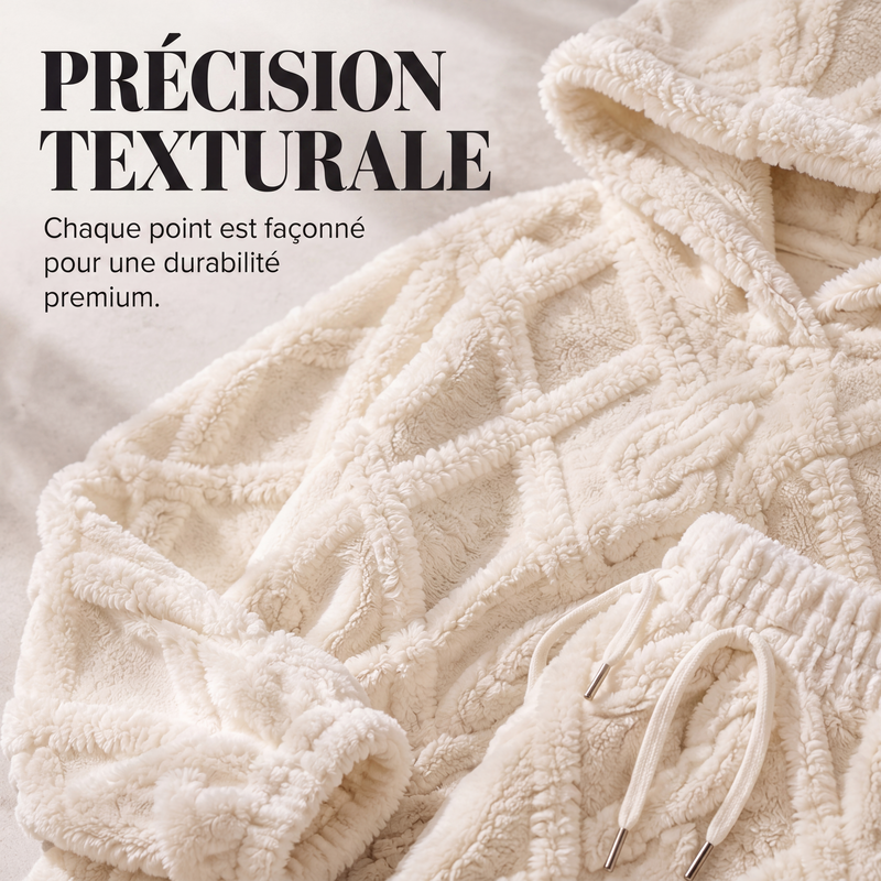 Ensemble sweat à capuche en maille torsadée pelucheuse et pantalon pour femme