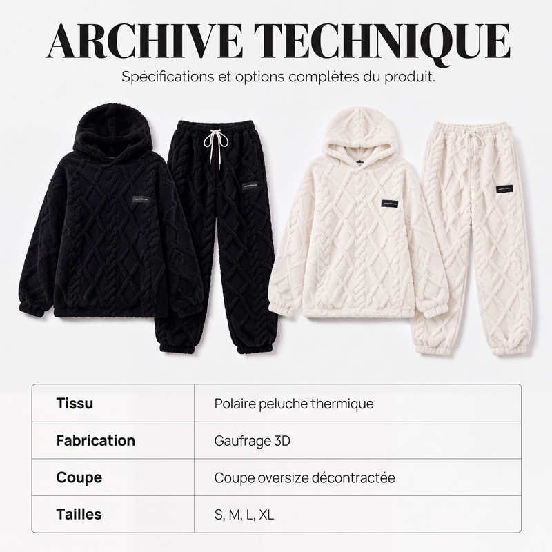 Ensemble sweat à capuche en maille torsadée pelucheuse et pantalon pour femme