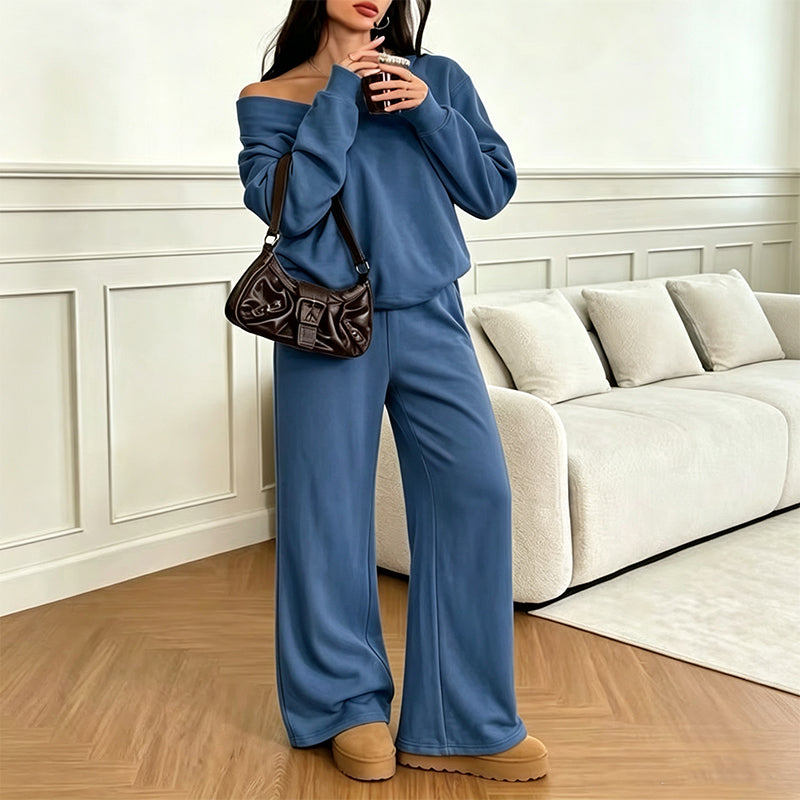 Ensemble sweat-shirt et pantalon à épaules dénudées pour femme