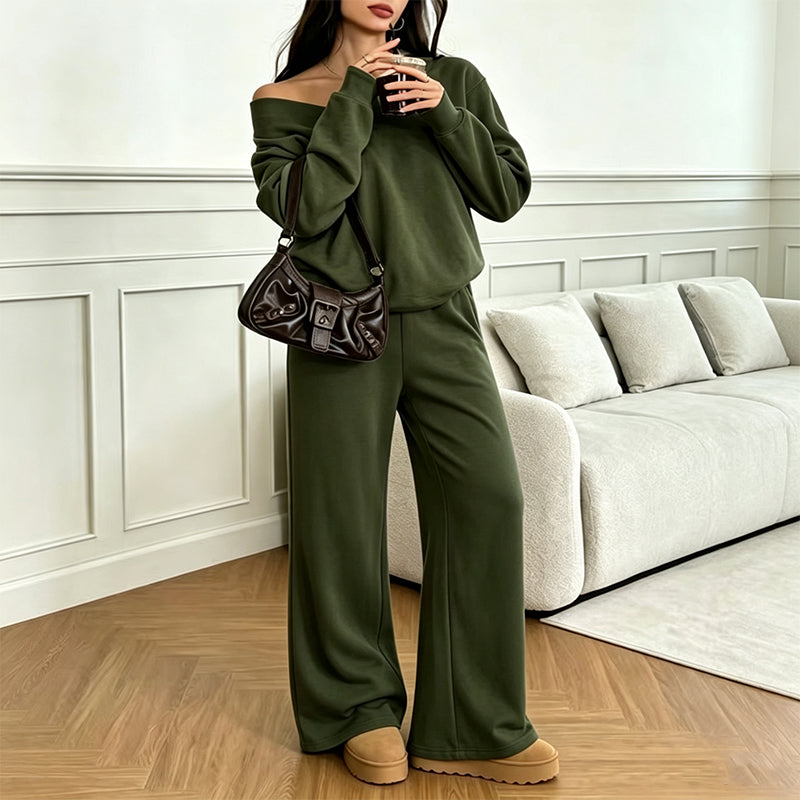 Ensemble sweat-shirt et pantalon à épaules dénudées pour femme