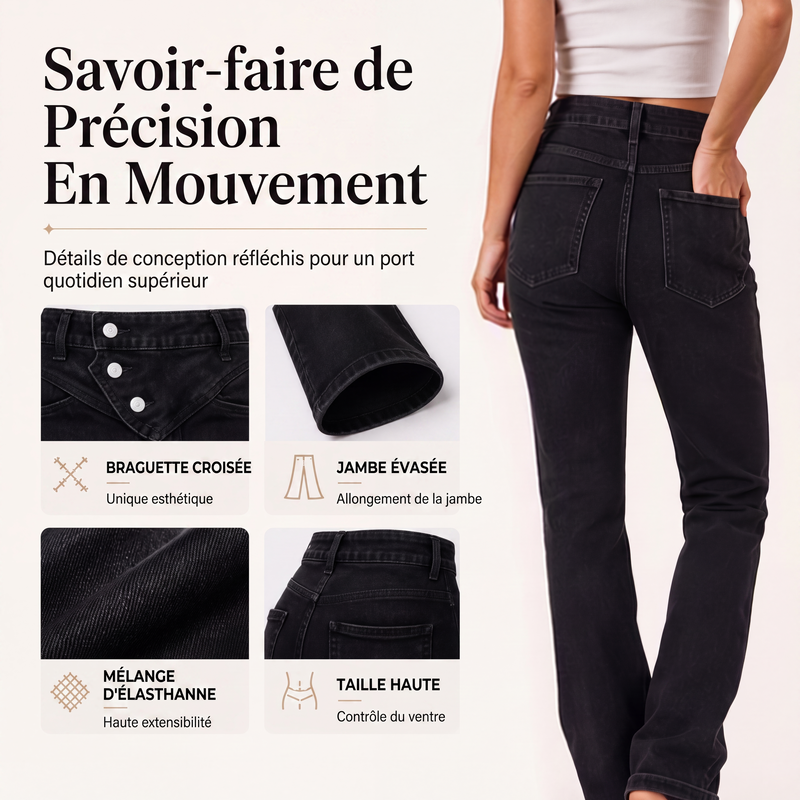 Jeans asymétriques croisés taille haute pour femme