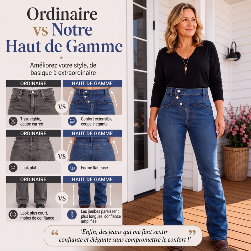 Jeans asymétriques croisés taille haute pour femme