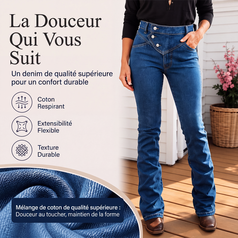 Jeans asymétriques croisés taille haute pour femme