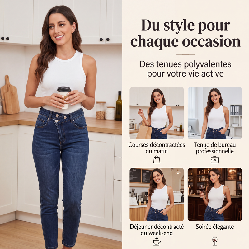 Jeans asymétriques croisés taille haute pour femme