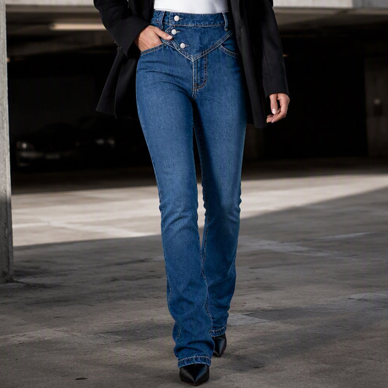 Jeans asymétriques croisés taille haute pour femme