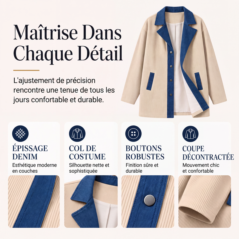 Veste décontractée en jean à patchwork pour femme