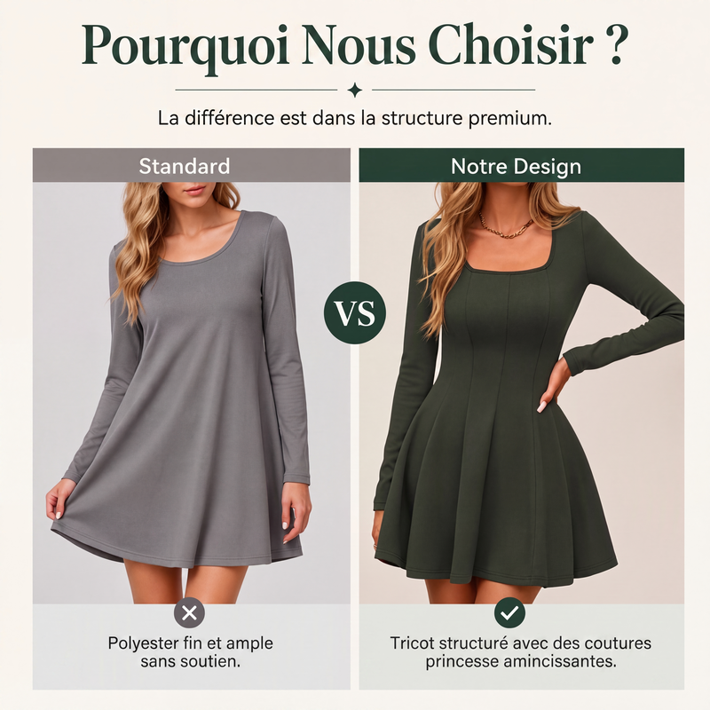 Robe mini pour femme à manches longues et col carré