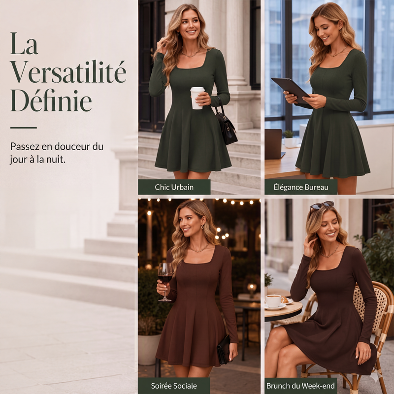 Robe mini pour femme à manches longues et col carré