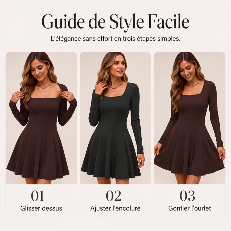 Robe mini pour femme à manches longues et col carré