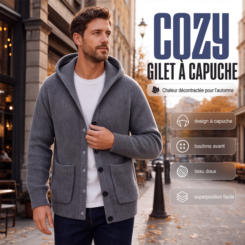 Cardigan en maille à capuche pour homme, pull/veste décontracté(e) ample à boutons