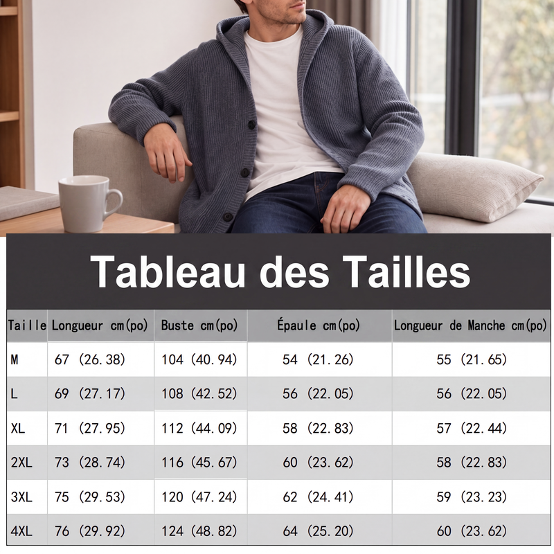 Cardigan en maille à capuche pour homme, pull/veste décontracté(e) ample à boutons