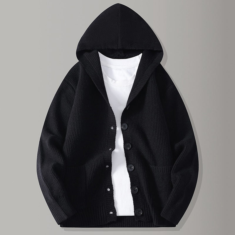 Cardigan en maille à capuche pour homme, pull/veste décontracté(e) ample à boutons