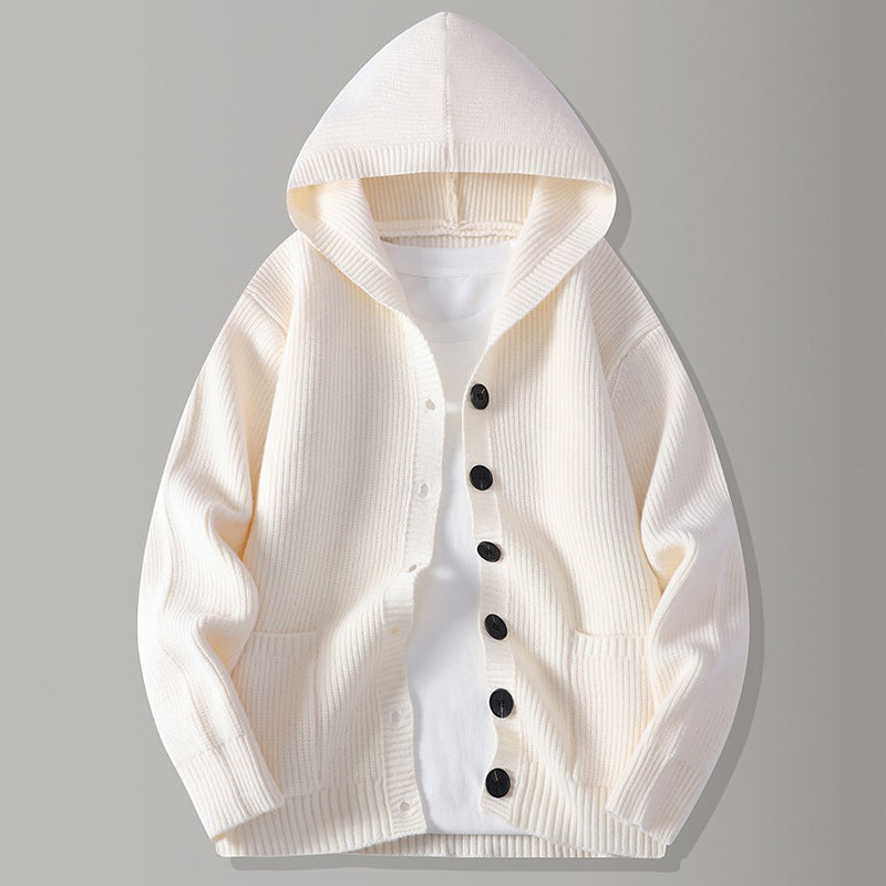 Cardigan en maille à capuche pour homme, pull/veste décontracté(e) ample à boutons