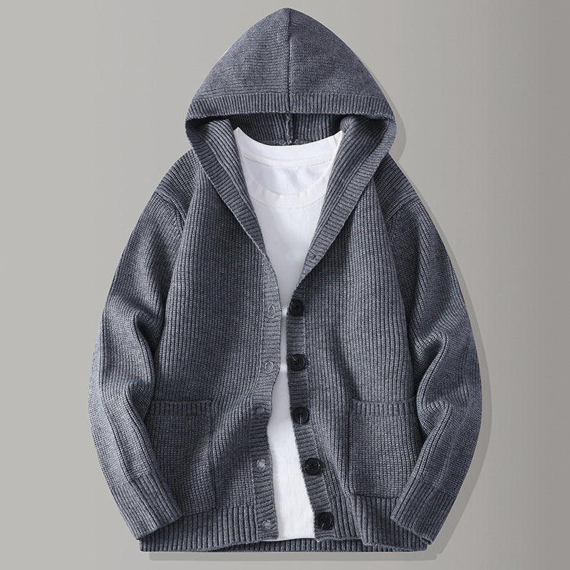 Cardigan en maille à capuche pour homme, pull/veste décontracté(e) ample à boutons