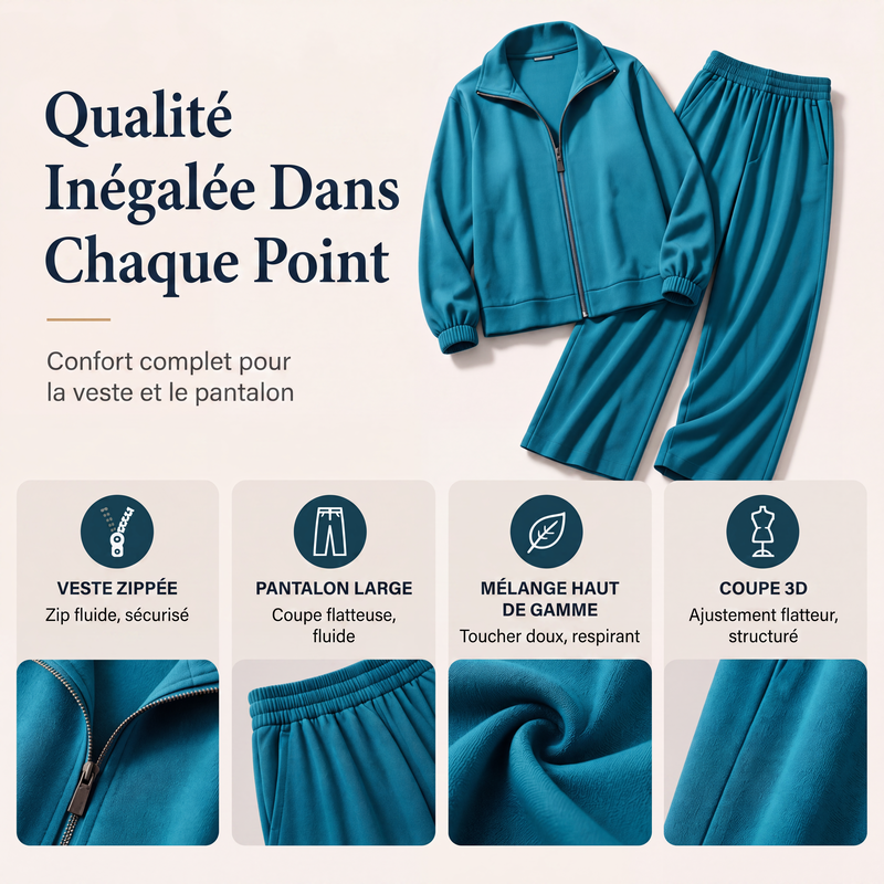 Ensemble cardigan zippé et pantalon large pour femme