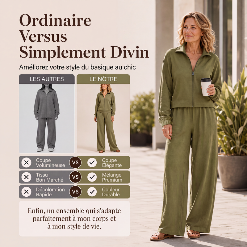 Ensemble cardigan zippé et pantalon large pour femme