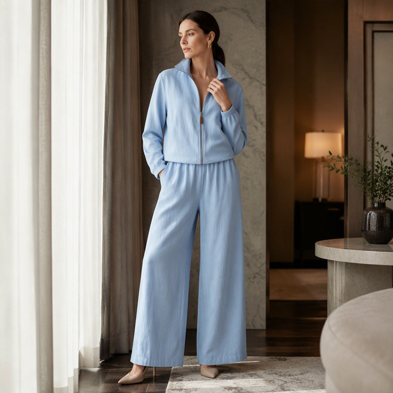 Ensemble cardigan zippé et pantalon large pour femme