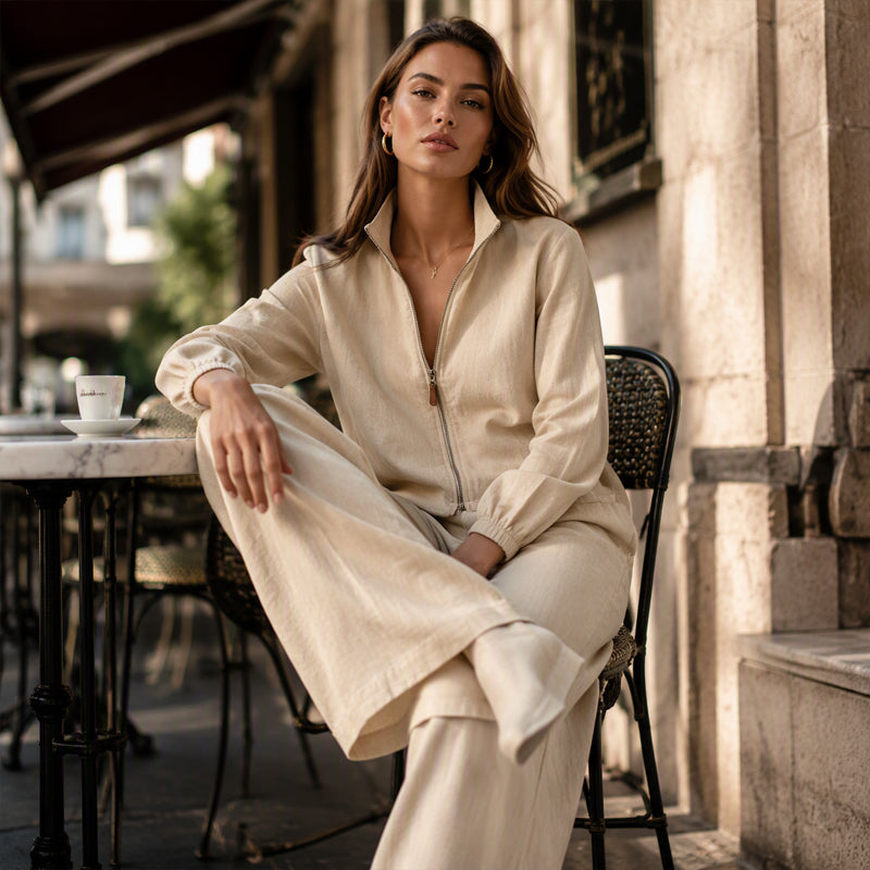 Ensemble cardigan zippé et pantalon large pour femme