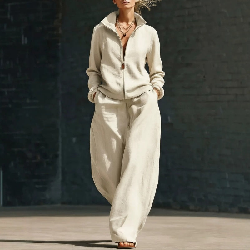 Ensemble cardigan zippé et pantalon large pour femme