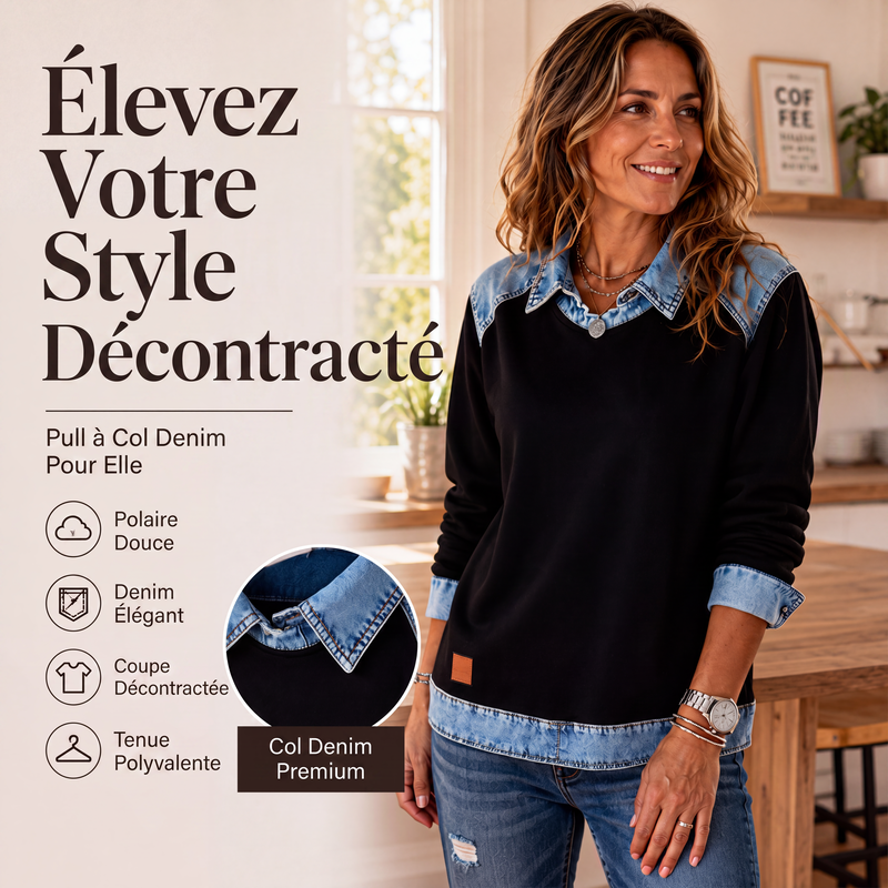 Sweat à manches longues pour femme en jean patchwork