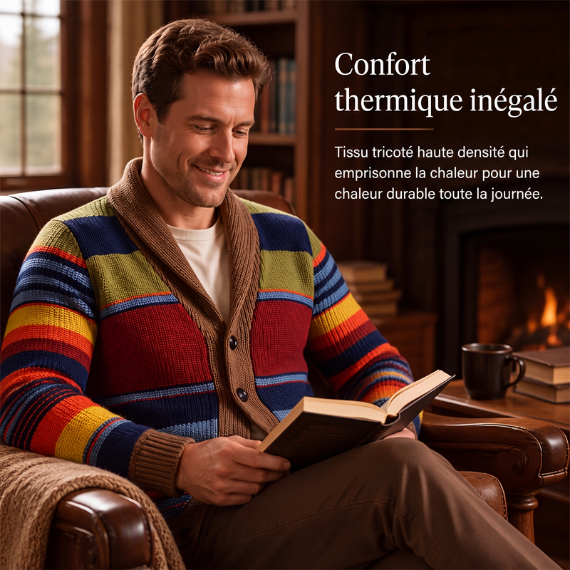 Cardigan en maille rayé à col châle pour homme