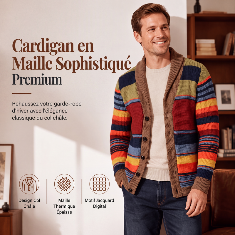 Cardigan en maille rayé à col châle pour homme