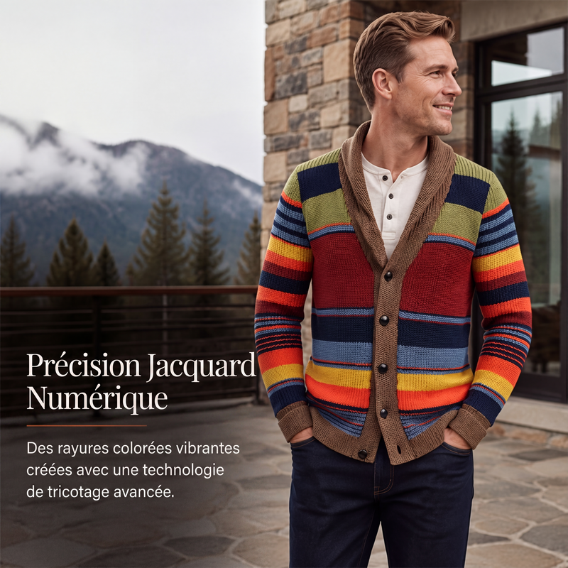 Cardigan en maille rayé à col châle pour homme