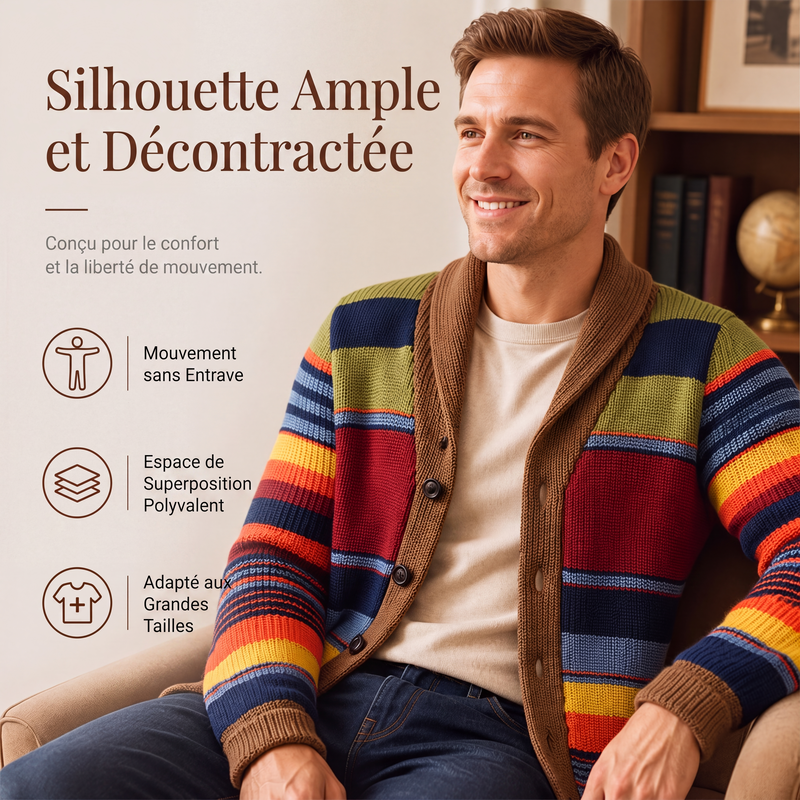 Cardigan en maille rayé à col châle pour homme