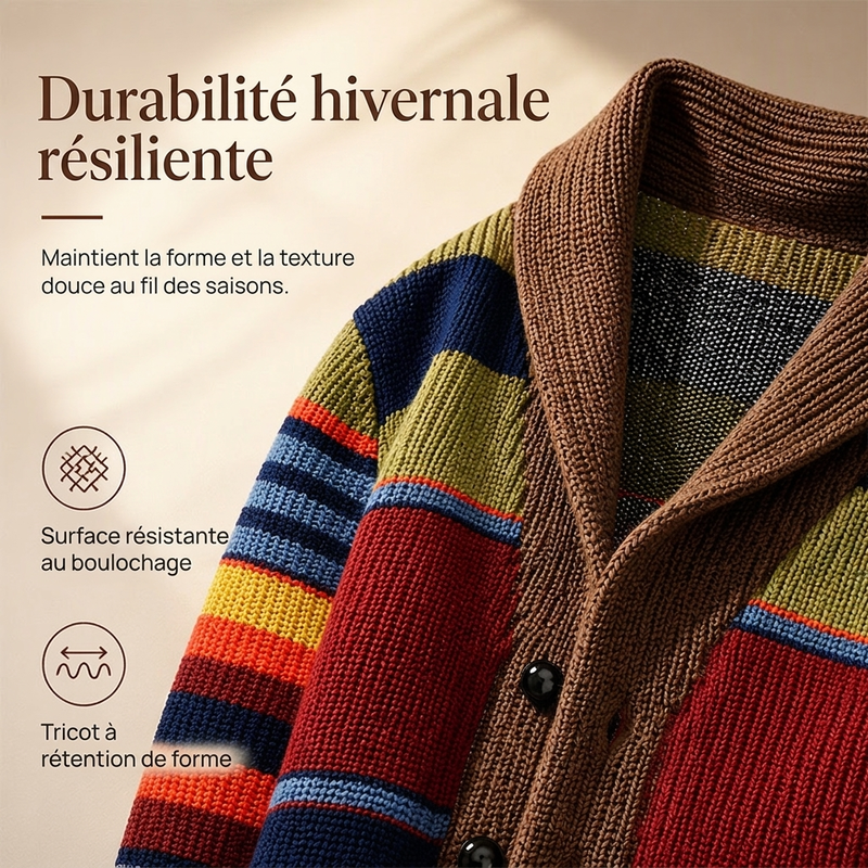 Cardigan en maille rayé à col châle pour homme