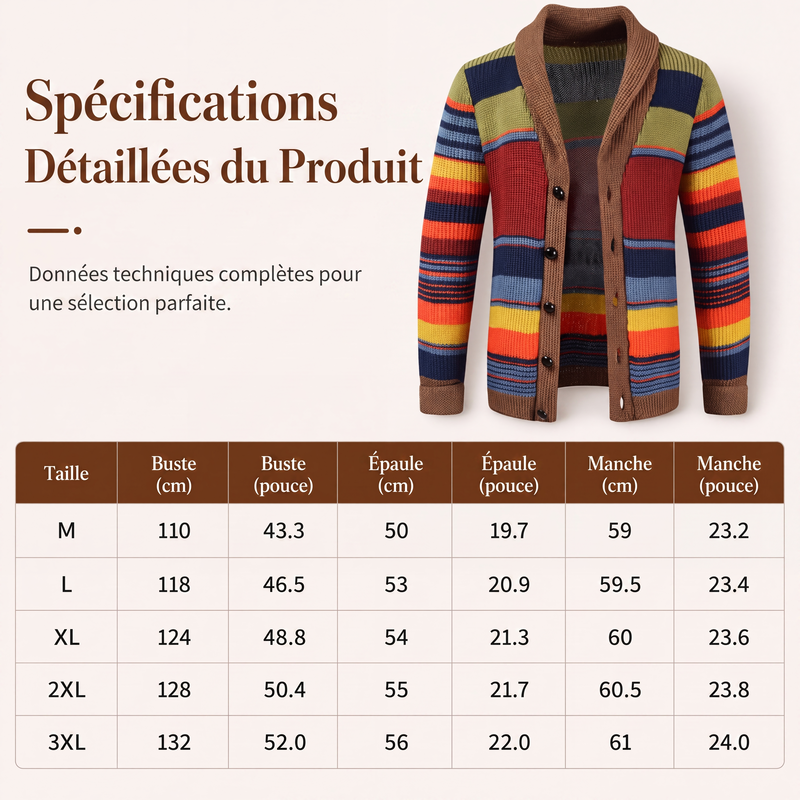 Cardigan en maille rayé à col châle pour homme