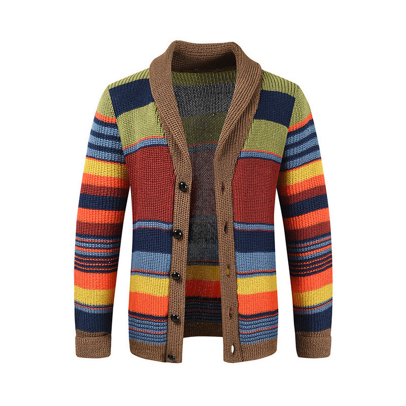 Cardigan en maille rayé à col châle pour homme