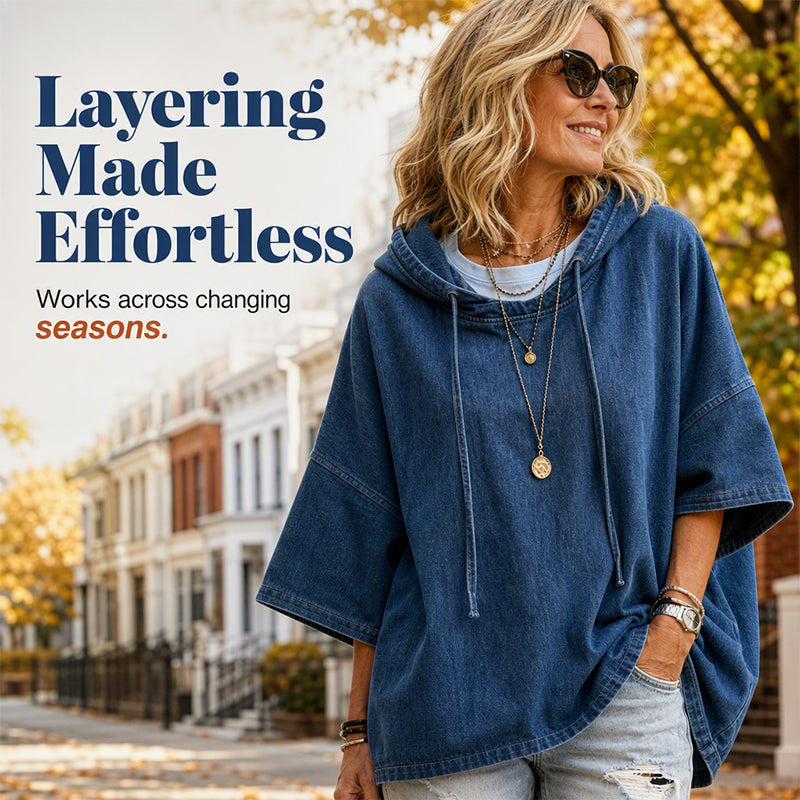 🔥 Offre Limitée -50% | Sweat à Capuche Femme Oversize Effet Denim Délavé