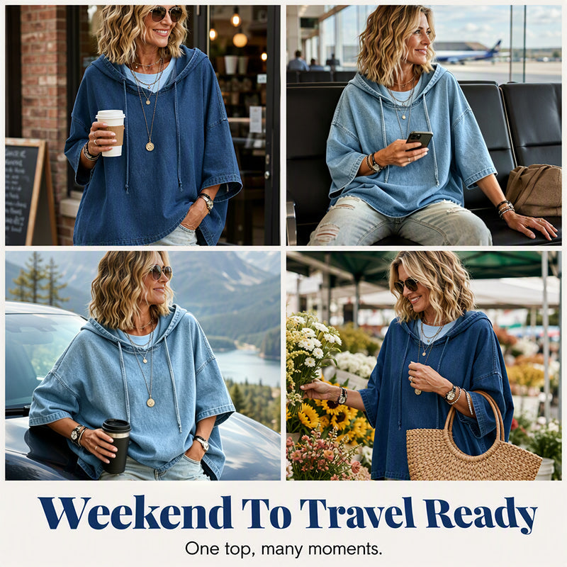 🔥 Offre Limitée -50% | Sweat à Capuche Femme Oversize Effet Denim Délavé