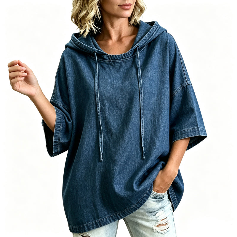 🔥 Offre Limitée -50% | Sweat à Capuche Femme Oversize Effet Denim Délavé