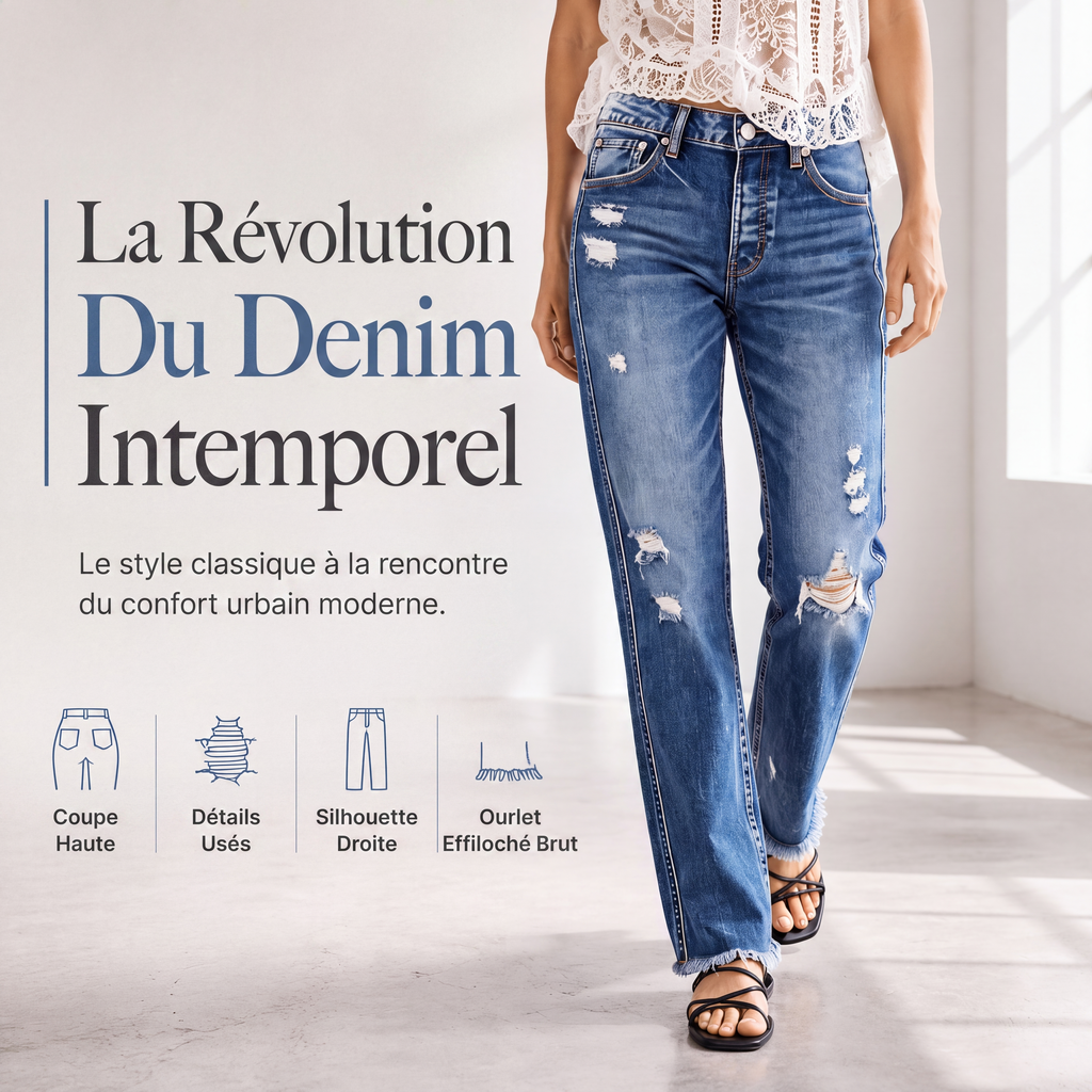 🍂 Jean droit effet usé pour femme – Une coupe flatteuse et un style automnal décontracté