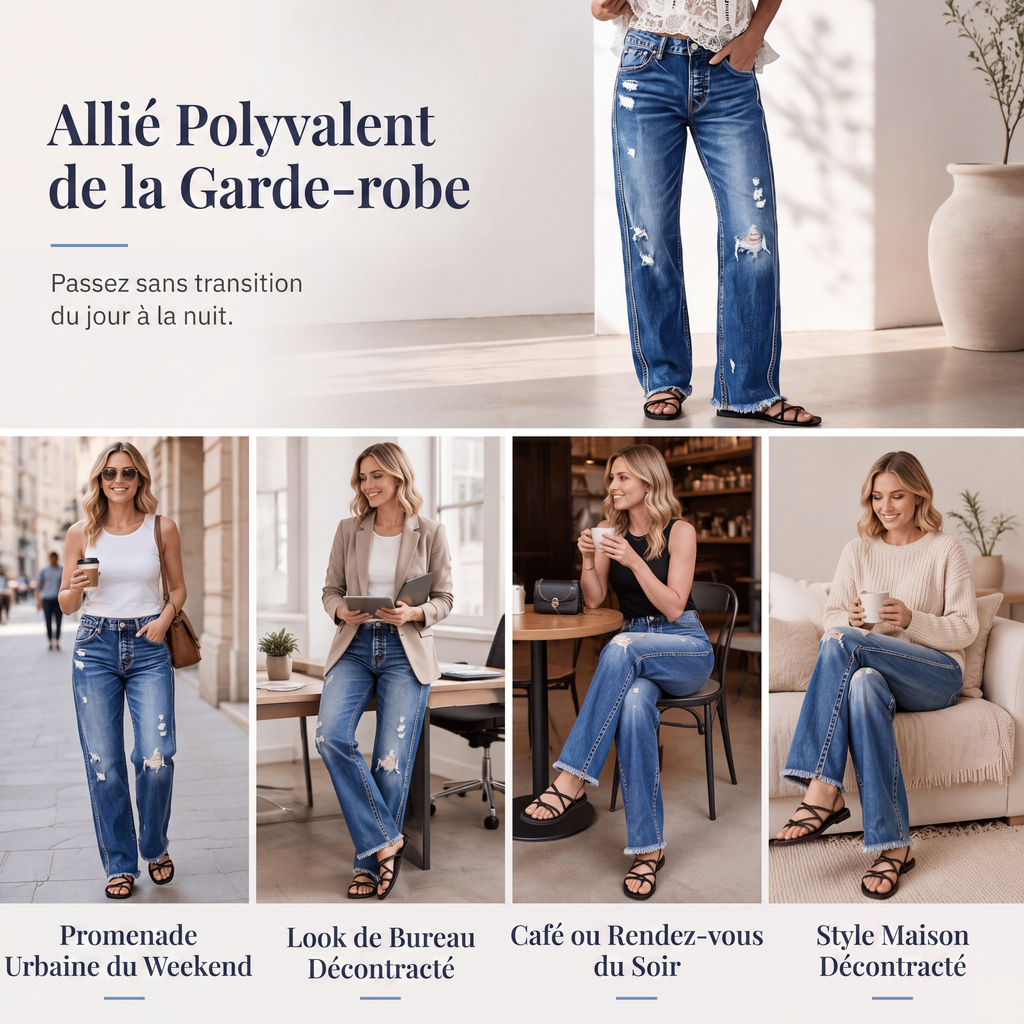 🍂 Jean droit effet usé pour femme – Une coupe flatteuse et un style automnal décontracté