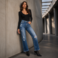 🍂 Jean droit effet usé pour femme – Une coupe flatteuse et un style automnal décontracté