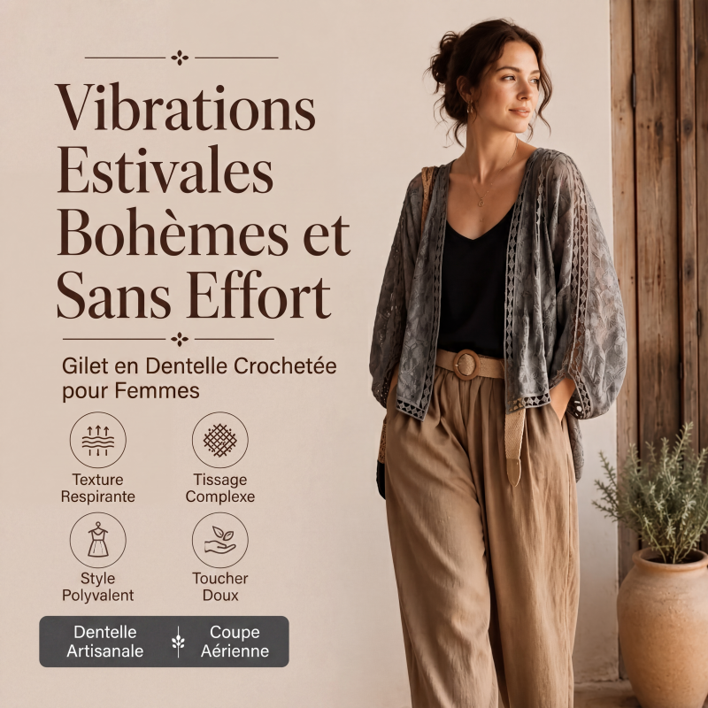 Cardigan en dentelle ajourée ample pour femme