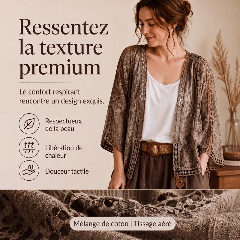Cardigan en dentelle ajourée ample pour femme