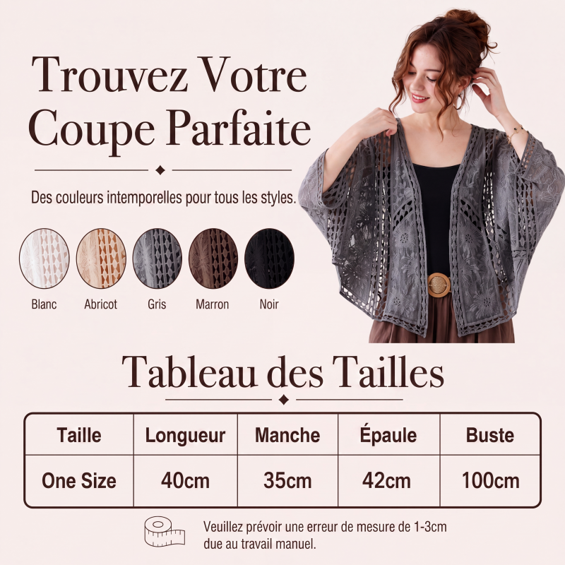 Cardigan en dentelle ajourée ample pour femme