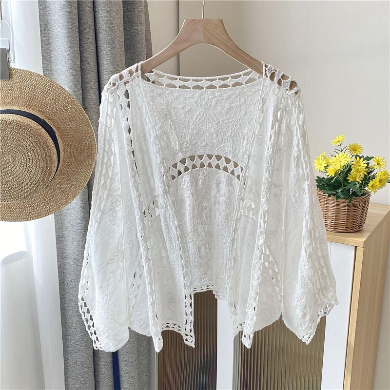 Cardigan en dentelle ajourée ample pour femme
