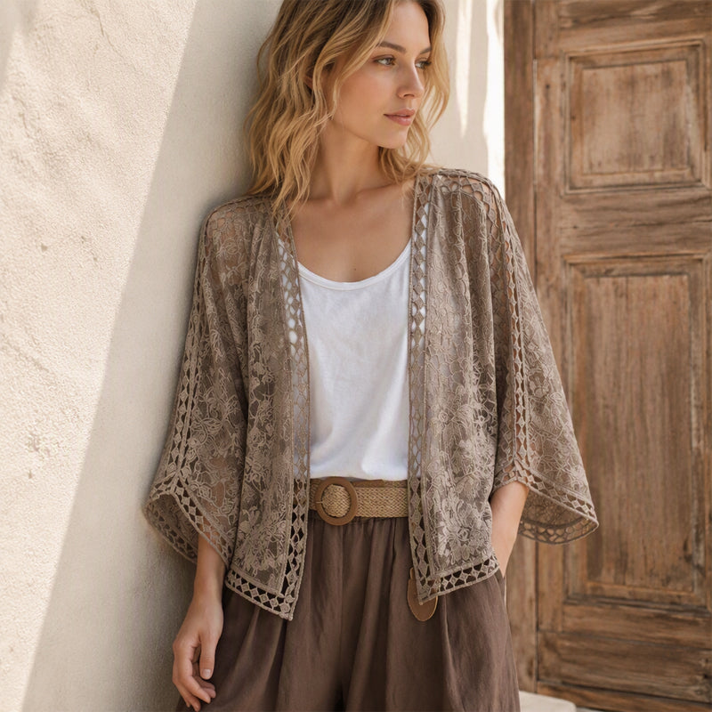 Cardigan en dentelle ajourée ample pour femme