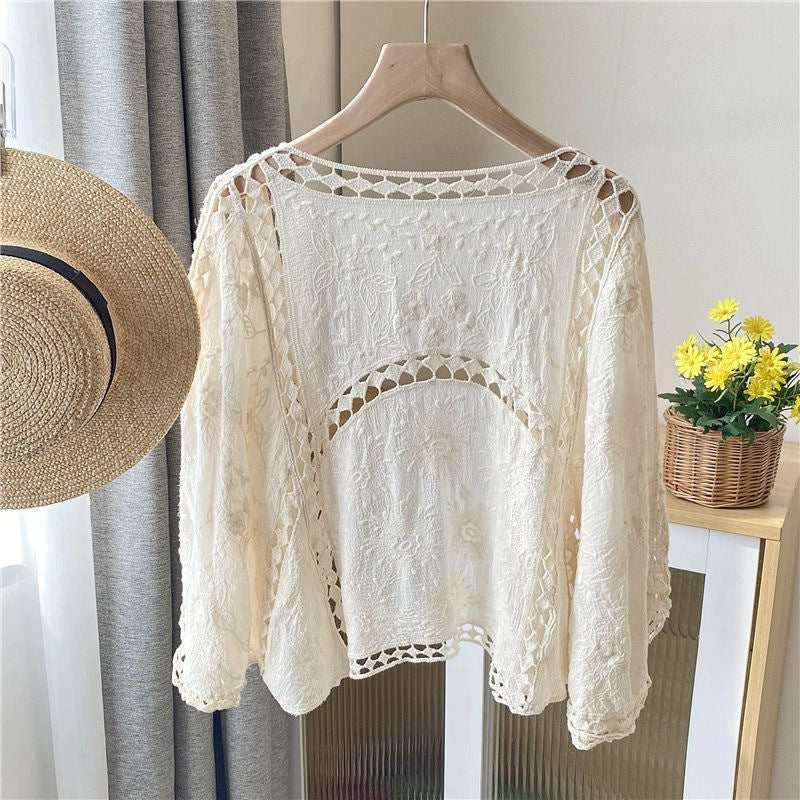 Cardigan en dentelle ajourée ample pour femme
