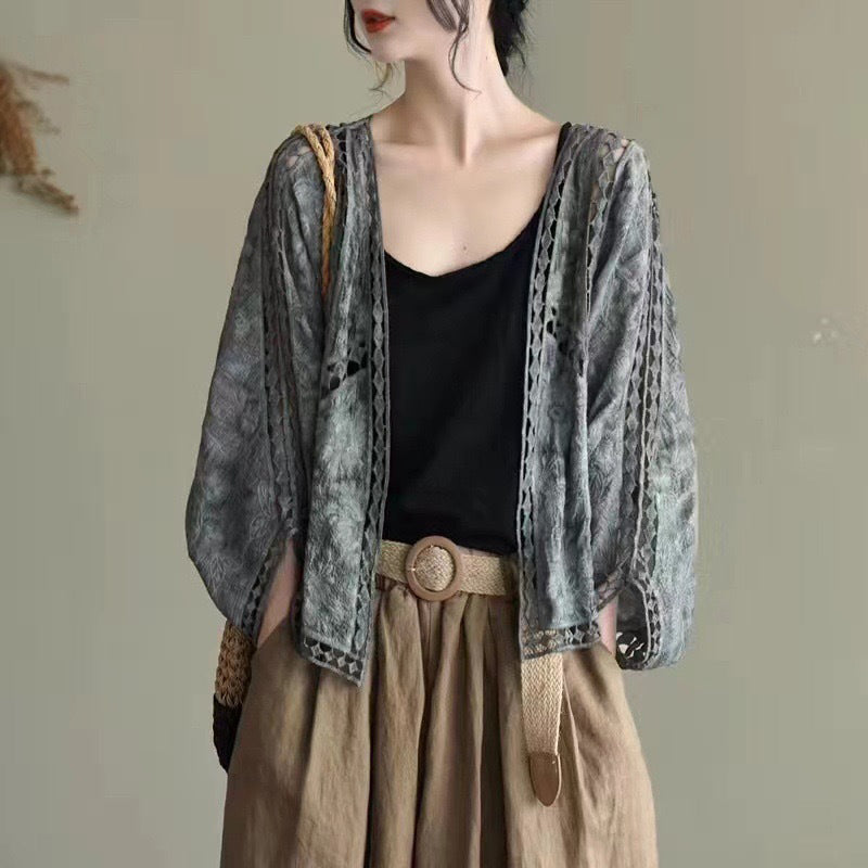 Cardigan en dentelle ajourée ample pour femme