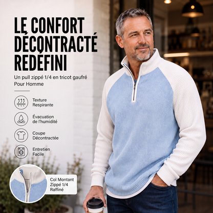 T-shirt à quart de zip en maille nid d'abeille pour hommes