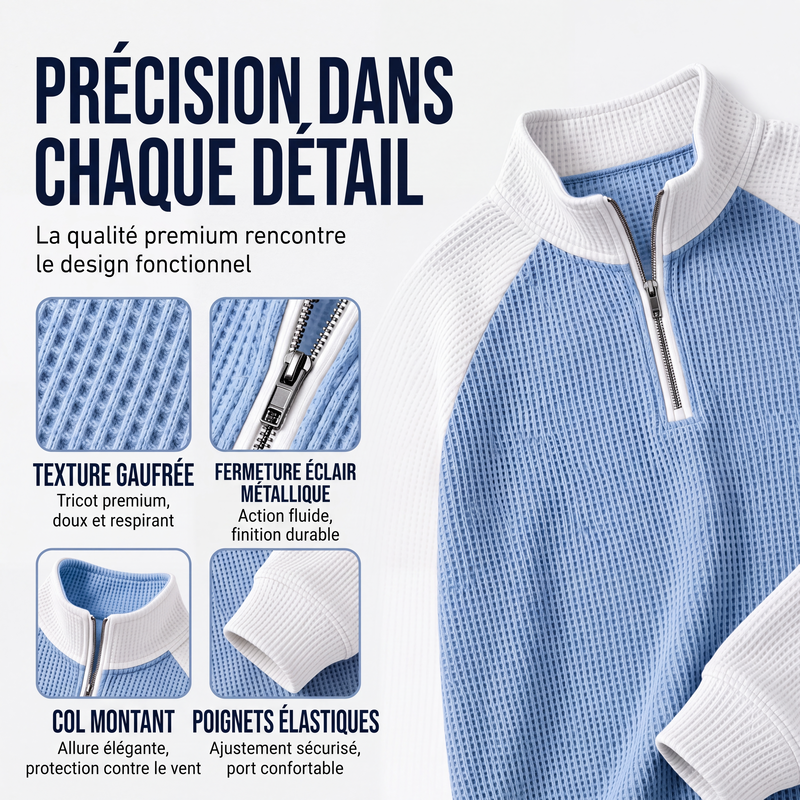 T-shirt à quart de zip en maille nid d'abeille pour hommes