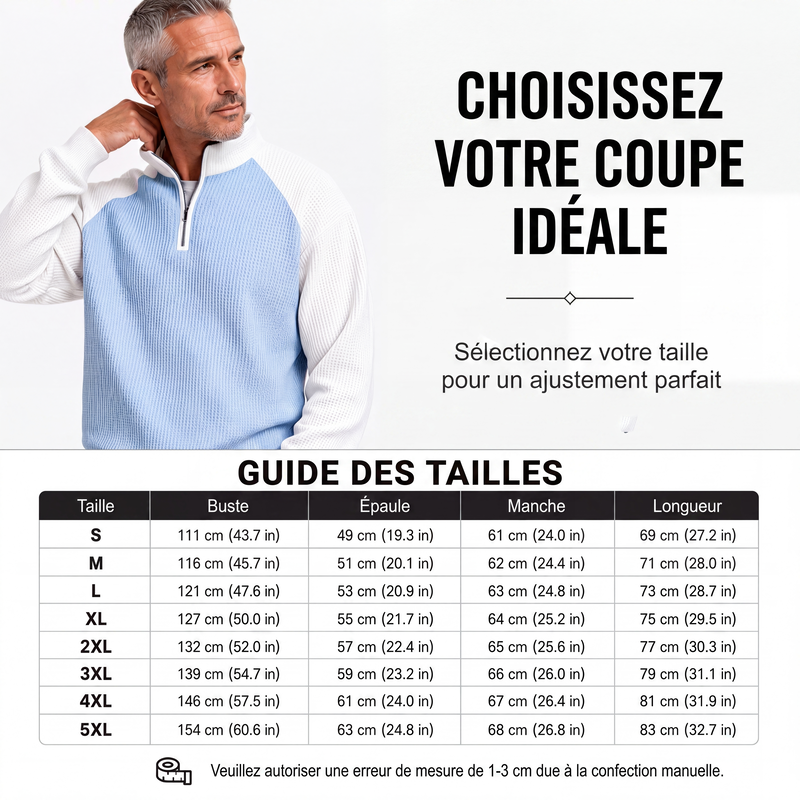 T-shirt à quart de zip en maille nid d'abeille pour hommes