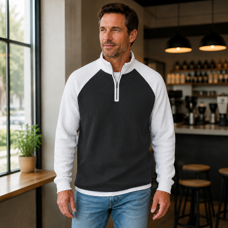 T-shirt à quart de zip en maille nid d'abeille pour hommes