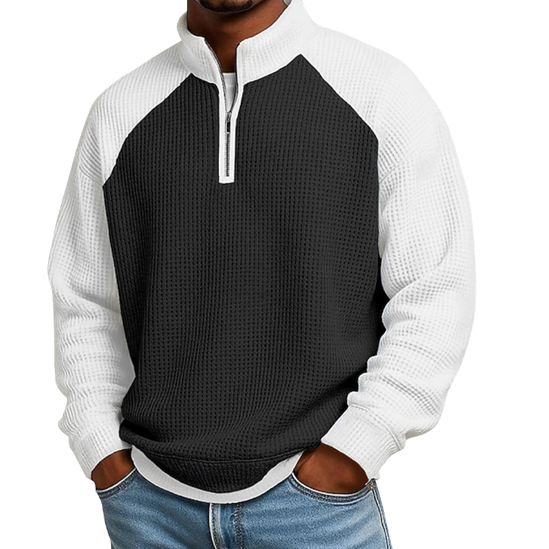 T-shirt à quart de zip en maille nid d'abeille pour hommes
