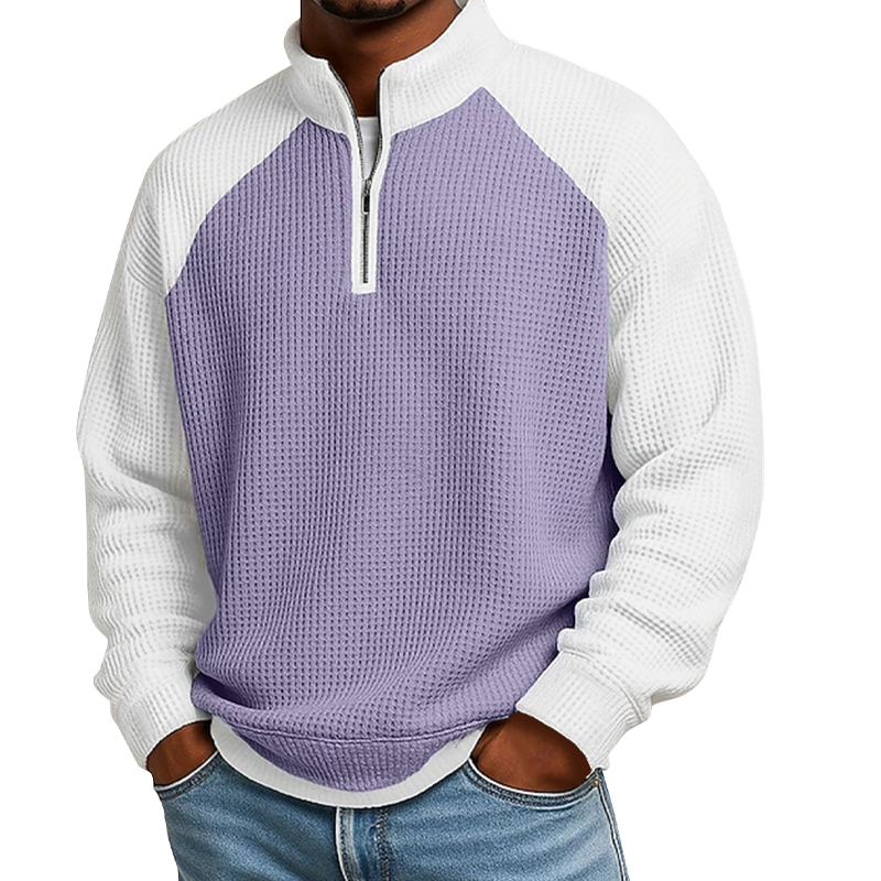 T-shirt à quart de zip en maille nid d'abeille pour hommes